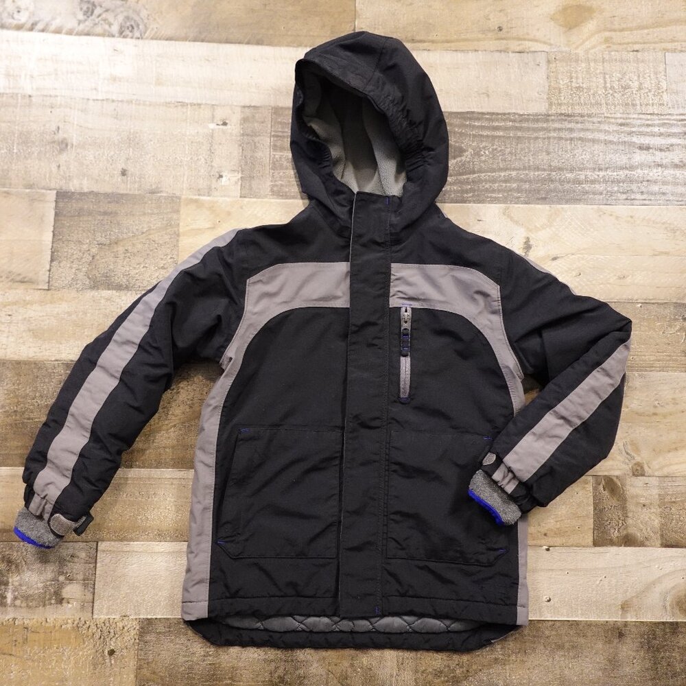 Lands’ End Squall Hooded Insulated Jacket Boys Small Black Gray Winter